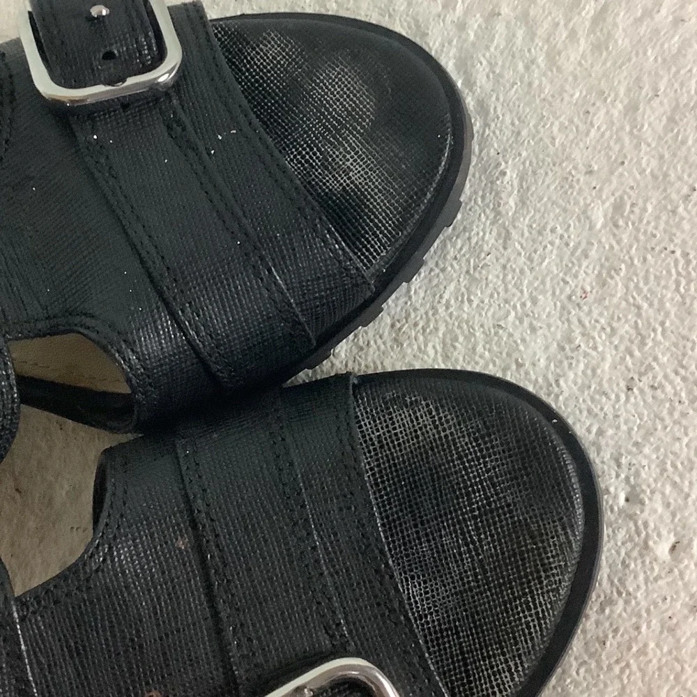 Via Spiga Black Strappy Buckle Wedge Sandals Lug Sole Gladiator Heels Size 6.5